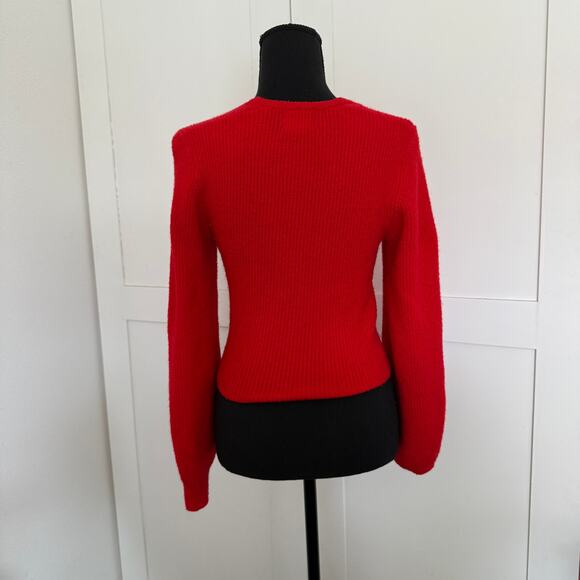 H&M Red Long Puff Sleeve Scoop Neck Sweater - xs - Picture 4 of 5